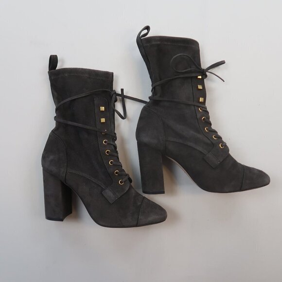 Stuart Weitzman Veruka Suede High Heel Lace Up Boots 10 - Picture 2 of 10